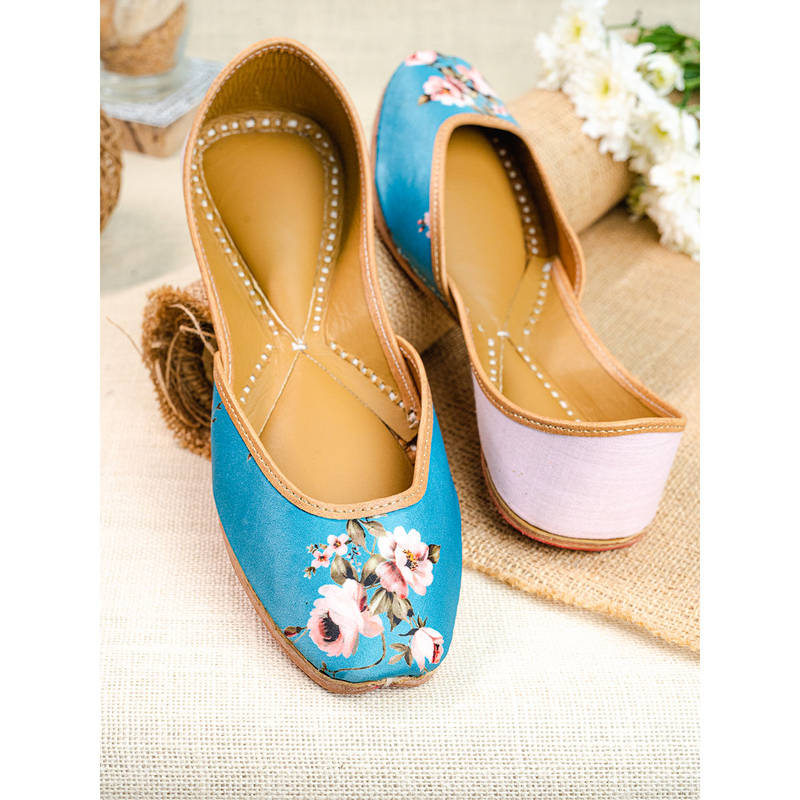 NR BY NIDHI RATHI Printed Square Toe Ethnic Blue Juttis (EURO 36)