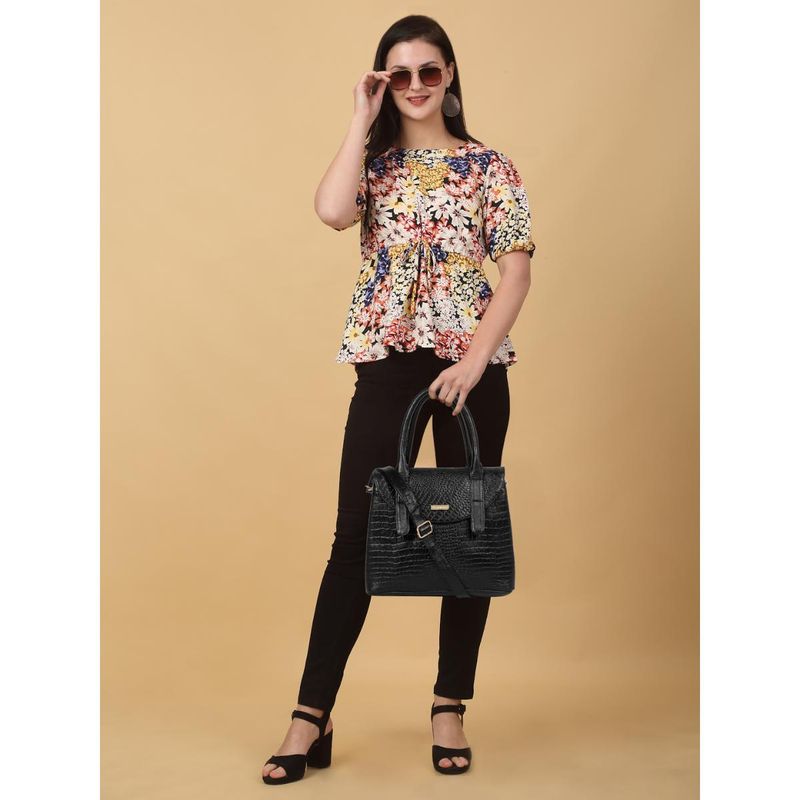 Buy TEAKWOOD LEATHERS Women's Black Croco Leather Structured Handbag