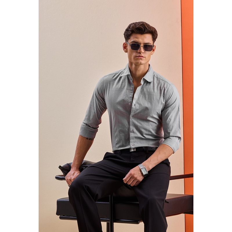 Snitch Slim Fit Cotton Textured Light Grey Shirt (L)