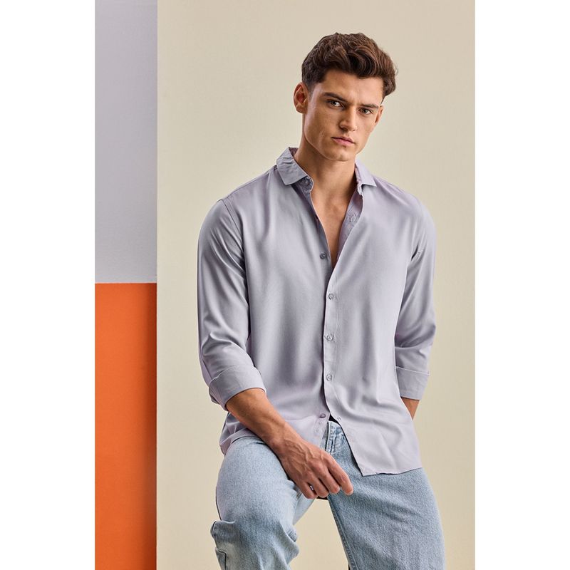 Snitch Slim Fit Viscose Light Grey Shirt (XL)