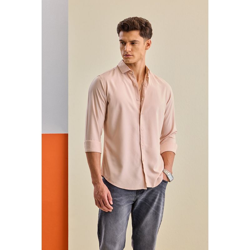 Snitch Slim Fit Viscose Pastel Pink Shirt (XL)