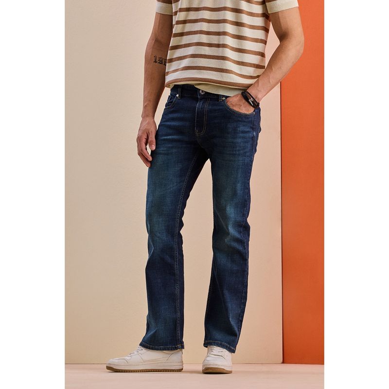 Snitch Mens Blue Washed Bootcut Casual Jeans (36)