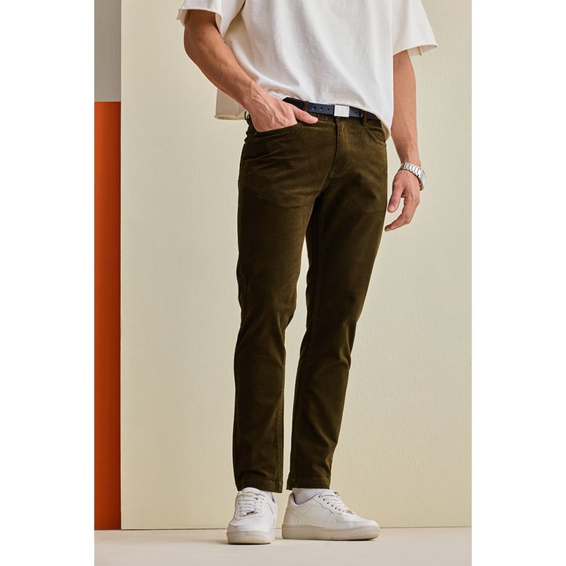 Snitch Mens Dark Brown Corduroy Slim Casual Trouser (38)