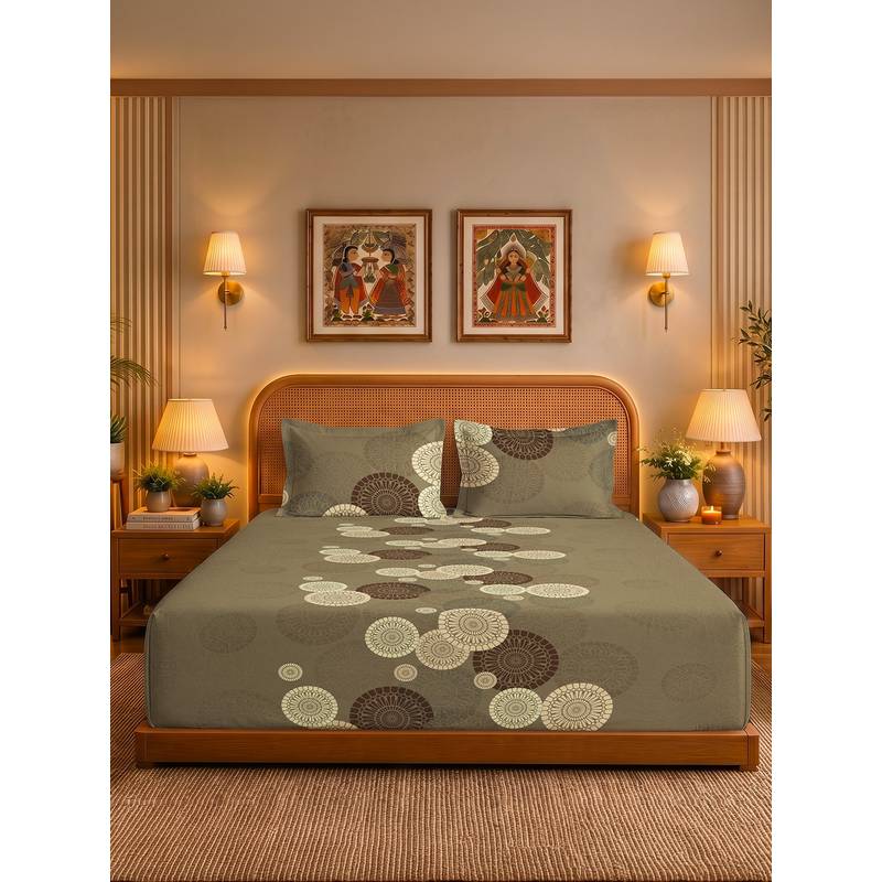 Urban Space Moonstone Brown 200 Tc Cotton Bedsheet with 2 Pillow Covers (Double)