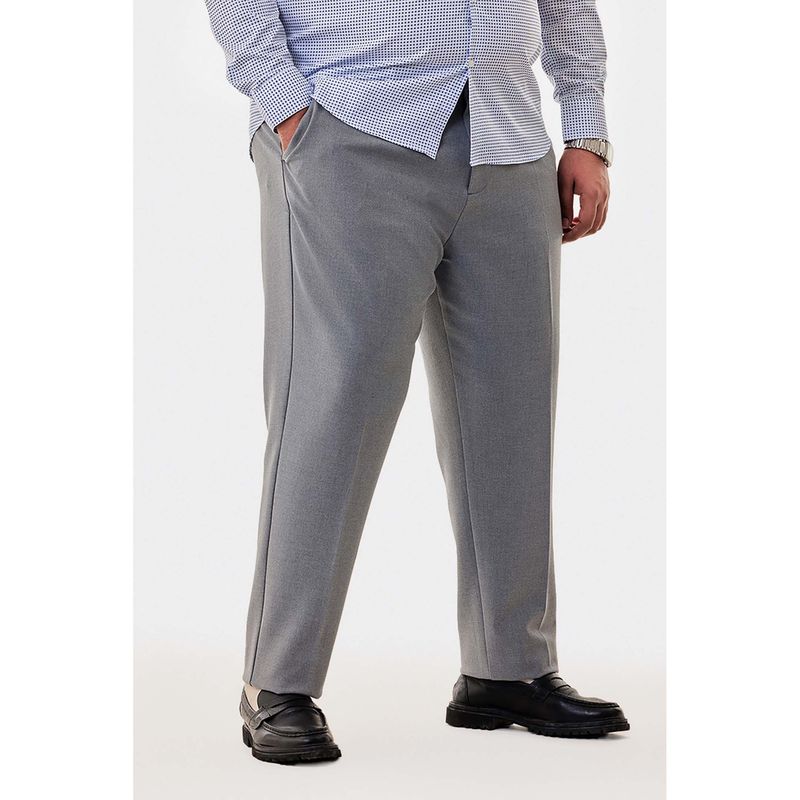 Snitch Grey Textured Regular Formal Plus Size Trouser for Men (40)