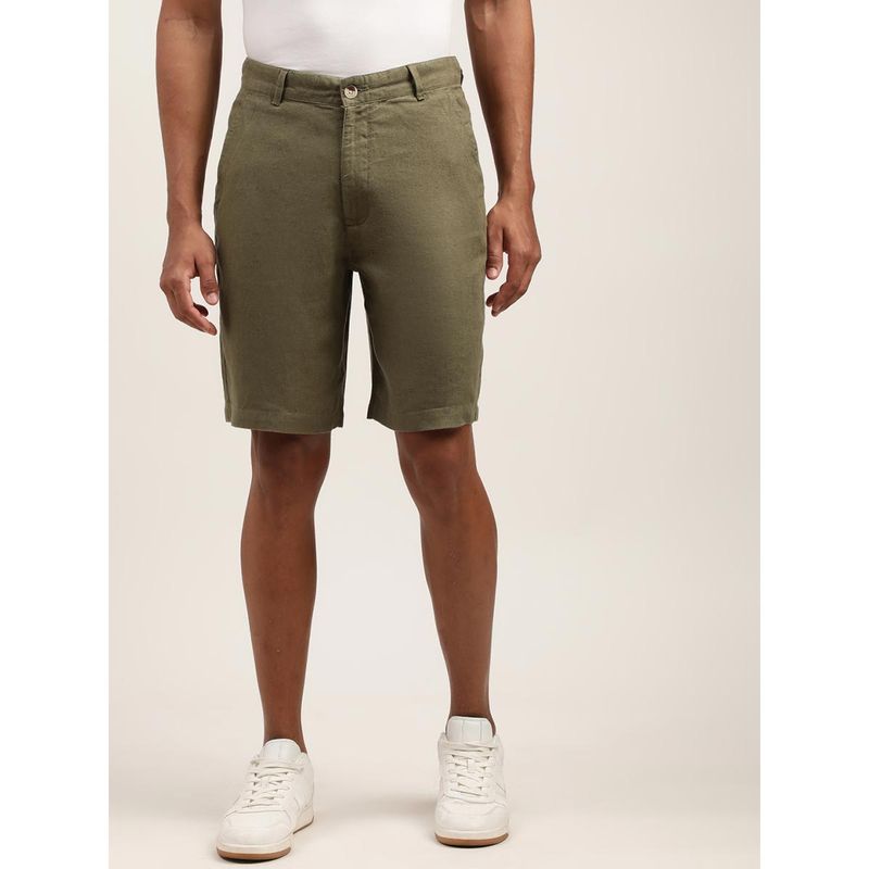 HARSAM Mens Solid Olive Regular Shorts (38)