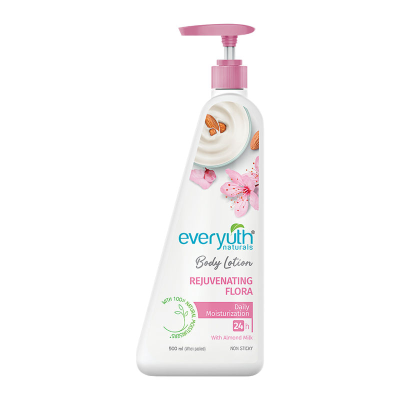 Everyuth Naturals Body Lotion - Rejuvenating Flora with 100% Nautral Almond Milk, Non Sticky, Daily