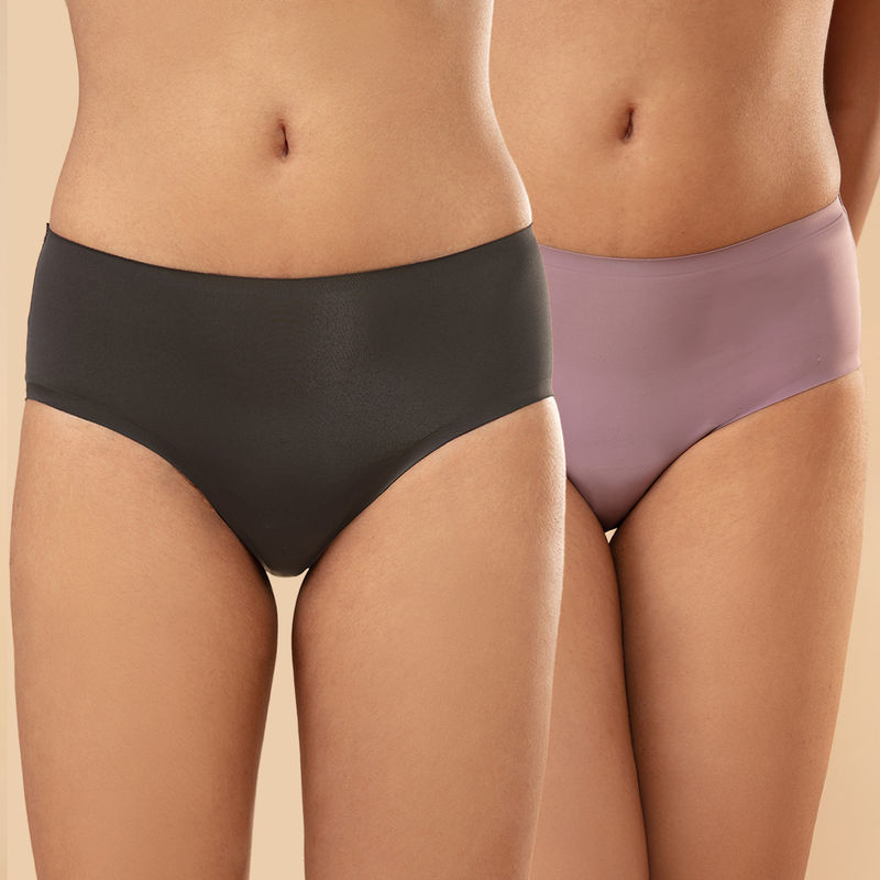 Nykd by Nykaa No Visible Panty Line InvisiBlend™ Hipster Pack of 2-NYP209-Black & Mauve (XL)