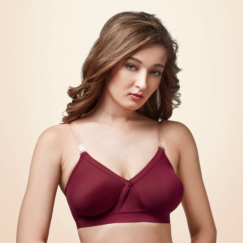 Trylo Alpa Stp Moulded Non-padded Double Layered T Shirt Bra, Full Coverage Bra - Maroon (34D)