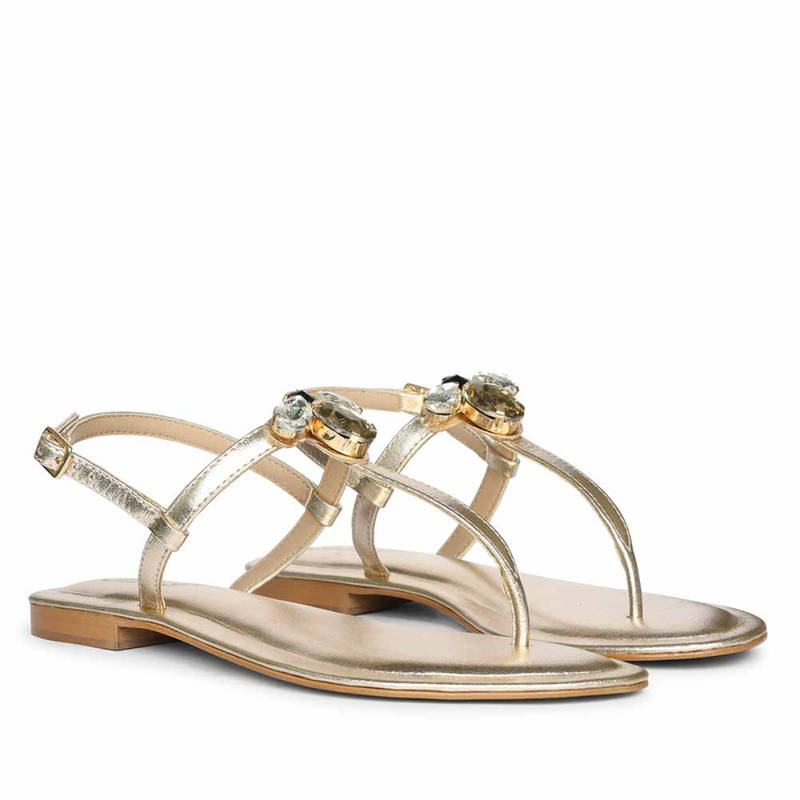 Saint G Women Stone Embellished Platin Leather Sandals (EURO 36)