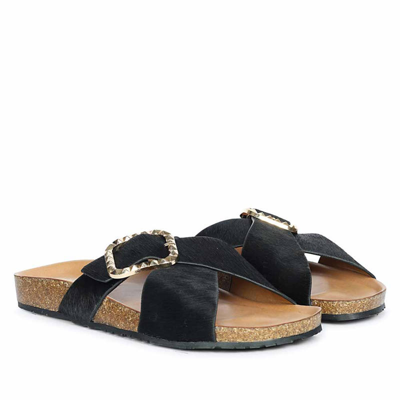 Saint G Women Black Pony Leather Sandals (EURO 36)