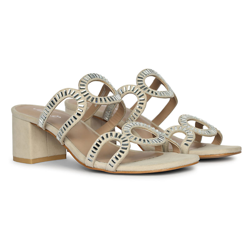 Saint G Women Strass Tubes Off White Leather Block Heels (EURO 36)