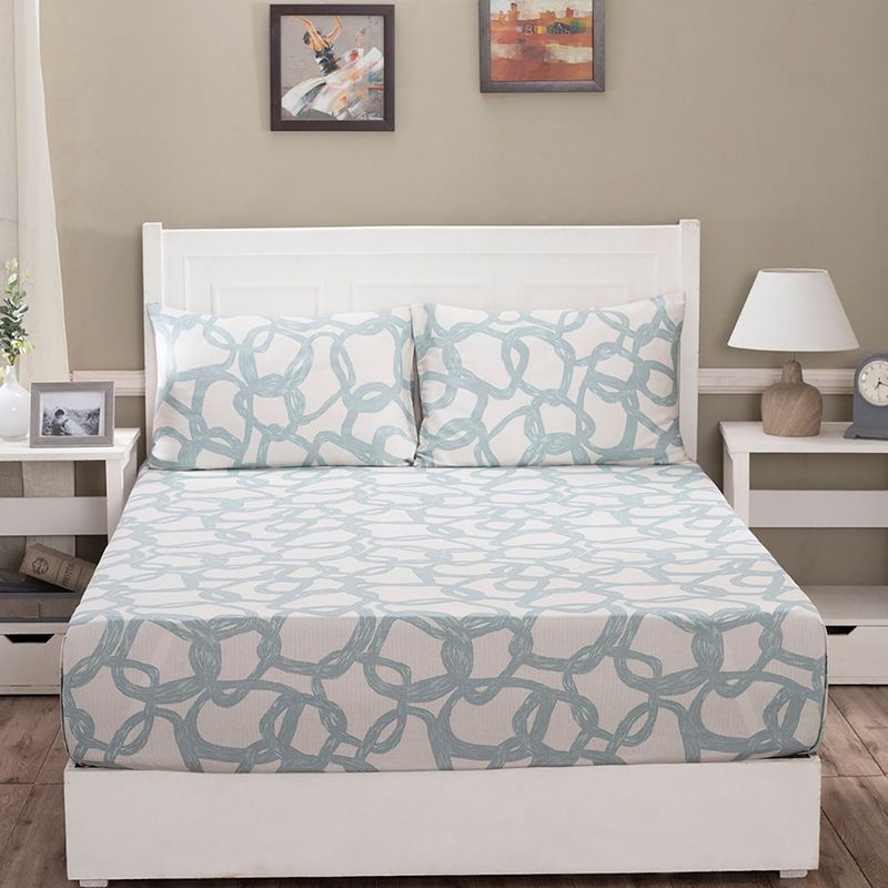 Maspar Hues Art Nouveau Harriett 210 TC Cotton Print Blue Bed Sheet With 1 Pillow Cover (SINGLE)