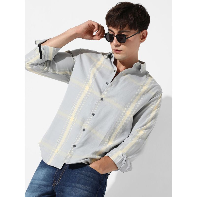 Campus Sutra Mens Tartan Plaid Button Up Shirt (M)