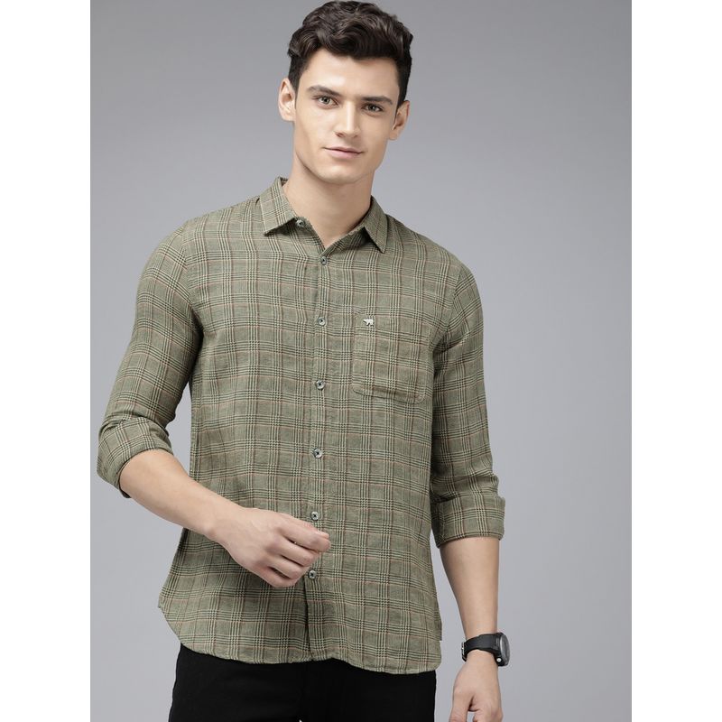 THE BEAR HOUSE Men Green Checked Slim Fit Cotton Casual Shirt (XL)
