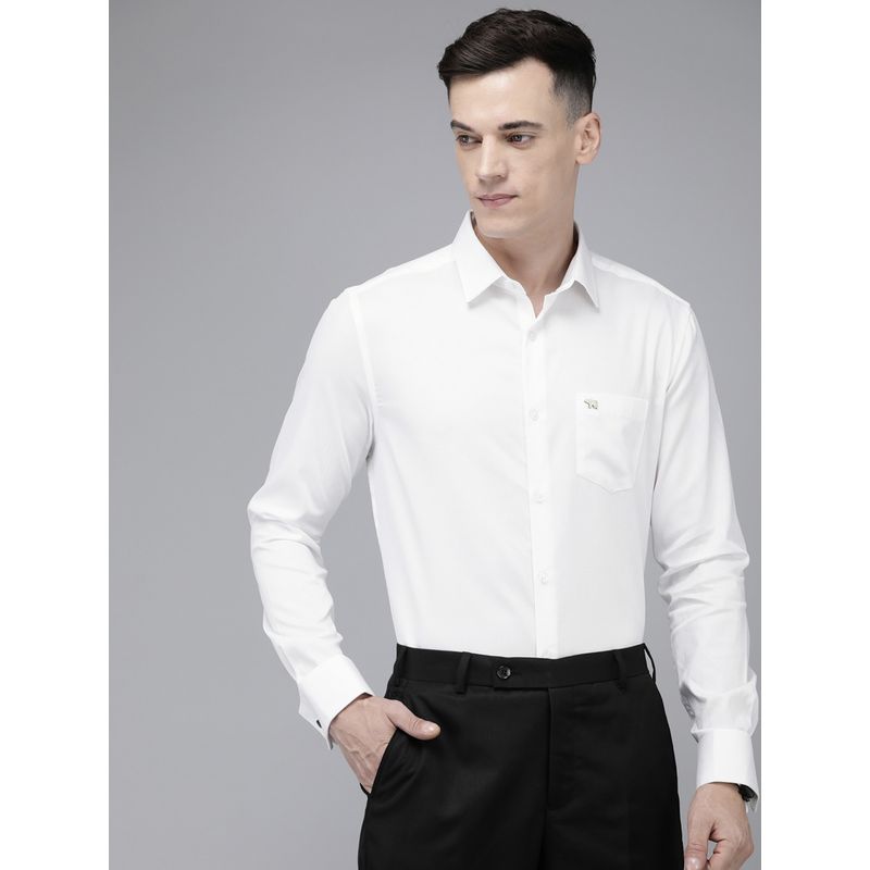 THE BEAR HOUSE Men White Solid Slim Fit Cotton Formal Shirt with French Cuff (M)
