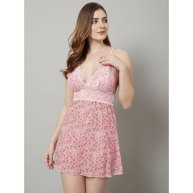 Shararat Womens Lace Above Knee Baby Doll Dress - Pink (Set of 2) (2XL)