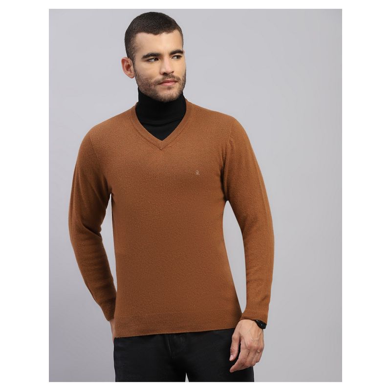 Monte Carlo Men's Regular Fit Solid Winter Brown Sweater (L)