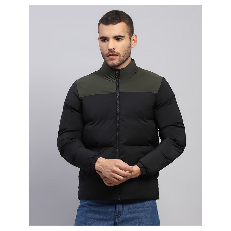 Rock.it Men Black Hooded Colorblock Zipper Regular Puffer Jacket (M)