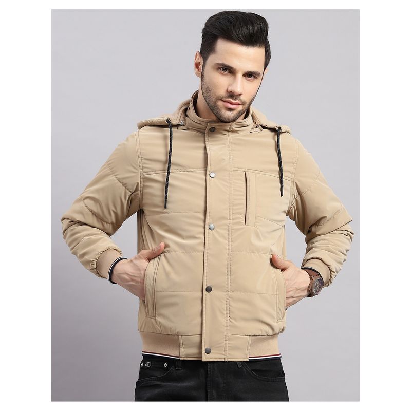 Monte Carlo Men Regular Hooded Khaki Solid Puffer Jacket (M)