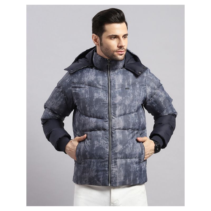 Monte Carlo Men Regular Hooded Charcoal Self Design Puffer Jacket (3XL)