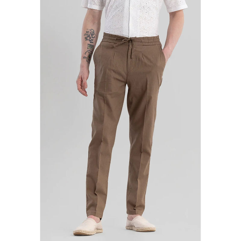 Snitch Nova Brown Linen Blend Trouser (32)