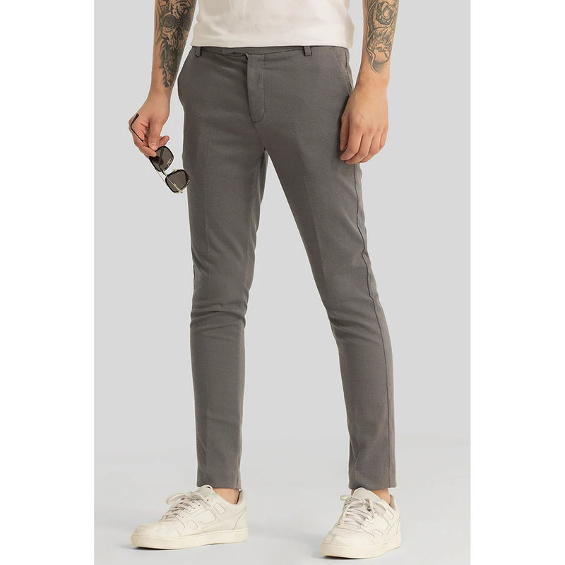Snitch Yann Grey Textured Slim Fit Trouser (30)