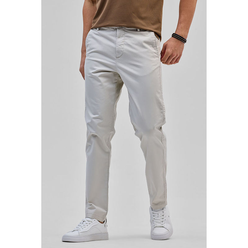 Snitch Cream Slim Fit Solid Trouser (34)