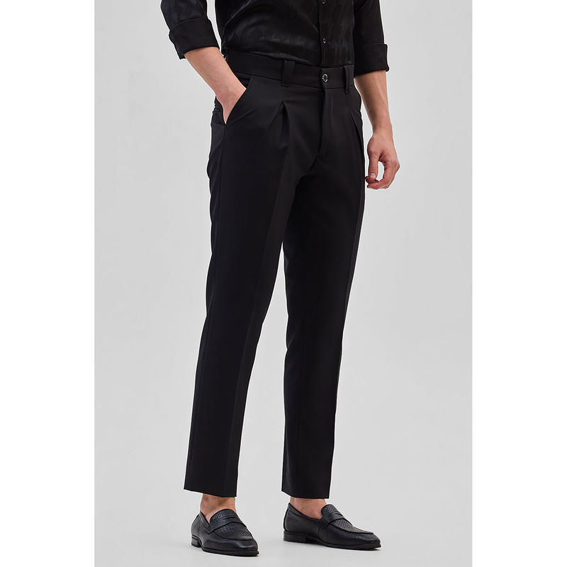 Snitch Black Solid Slim Fit Stretch Trouser (34)