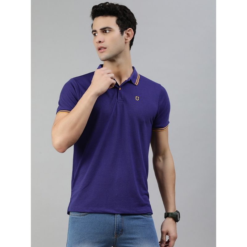 Urbano Fashion Men Purple Solid Slim Fit Half Sleeve Cotton Polo T-Shirt (S)