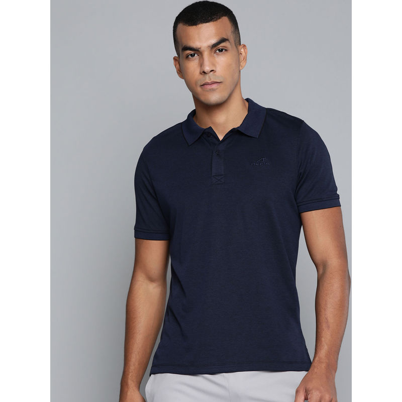 Alcis Men Navy Blue Solid Polo Collar Polo T-Shirt (S)