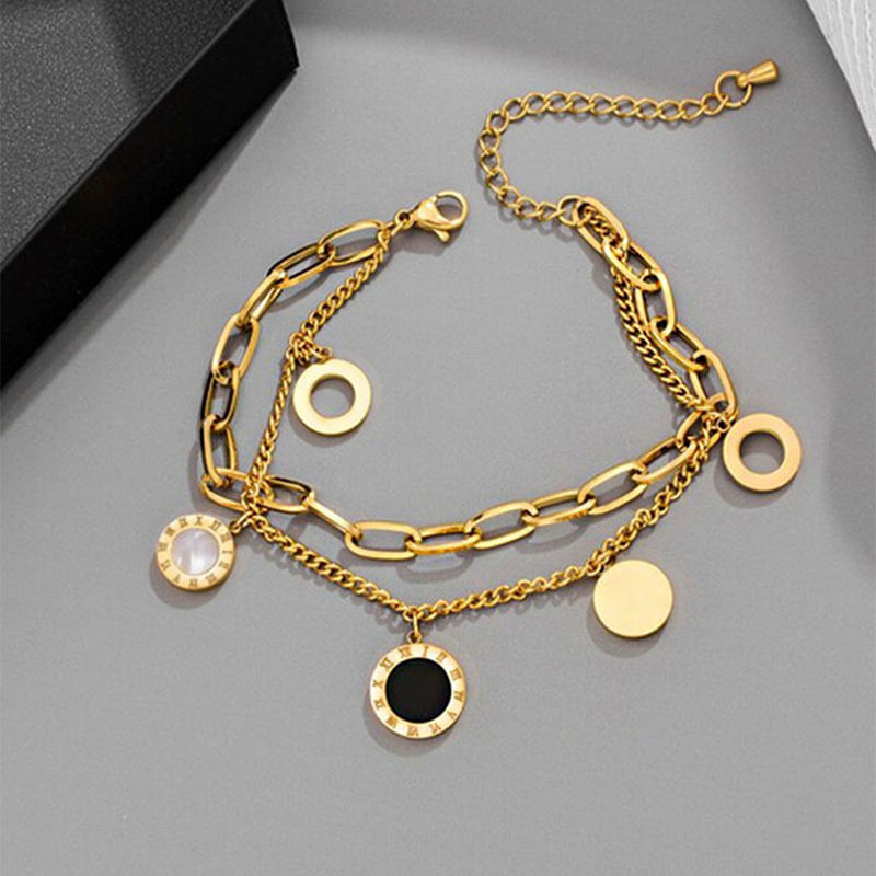 Buy Yellow Chimes Gold Toned Stainless Steel Multilayed Circle Charm Bracelet Online