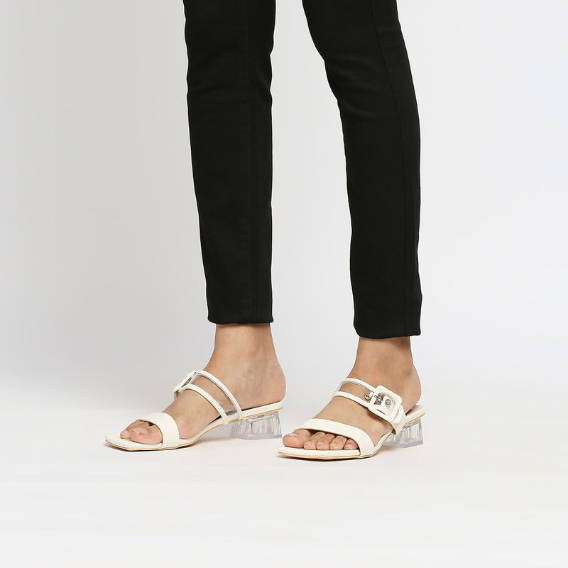 Twenty Dresses By Nykaa Fashion White Buckle It Up Block Heels (EURO 36)