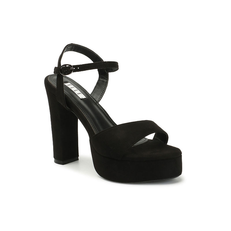ELLE Fashionable Womens Black Ankle Strap Party Wear Heels (EURO 38)