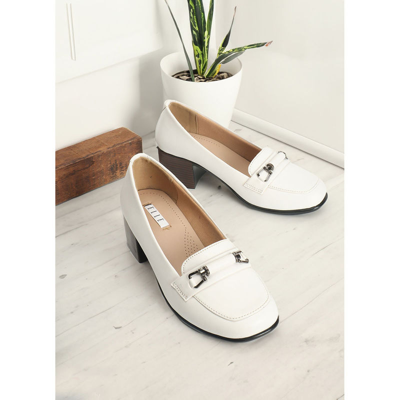 ELLE Womens White Solid Pumps (EURO 38)
