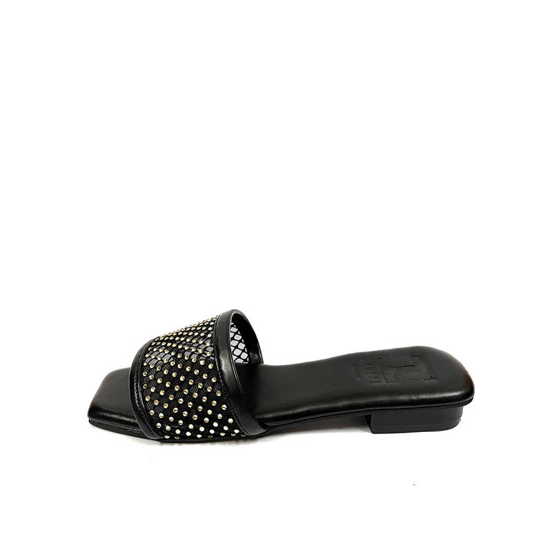 IRUSSH Embellished Gold Gem Black Mesh Flats (EURO 35)