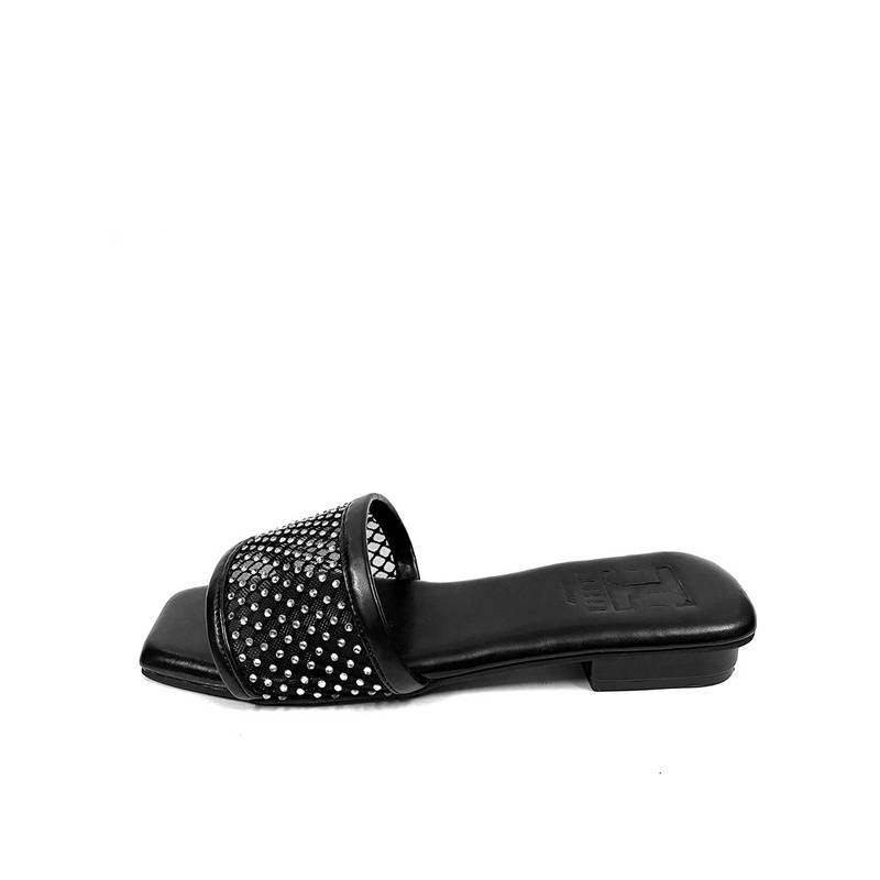 IRUSSH Embellished Silver Gem Black Mesh Flats (EURO 35)
