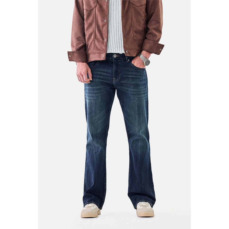 Snitch Dark Blue Washed Bootcut Casual Jeans for Men (30)