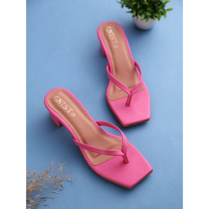 GNIST Plain Hot Pink V shape Block Heel (EURO 40)