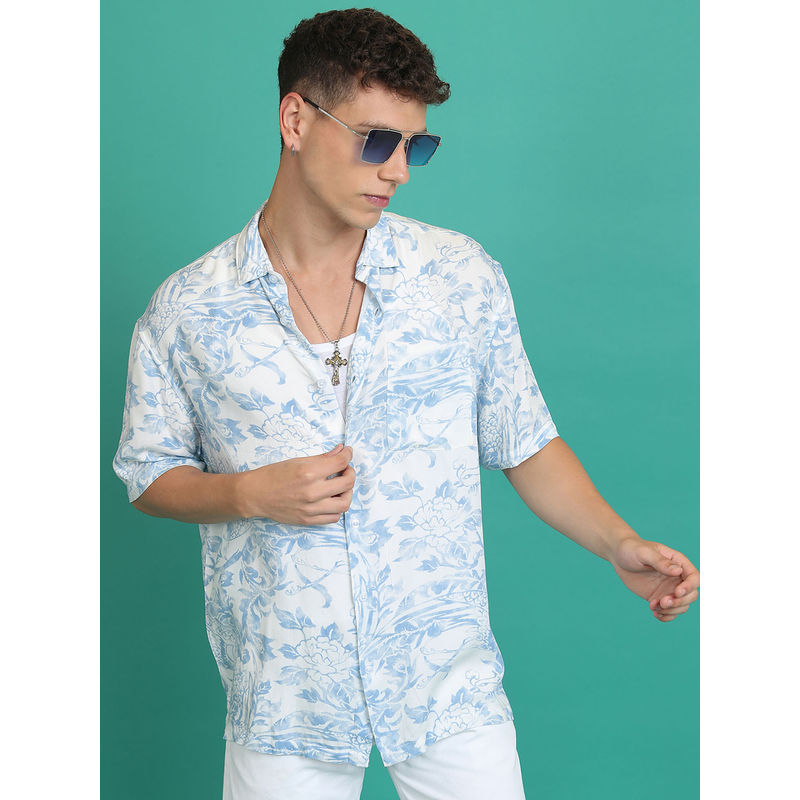 HIGHLANDER White Men's Lt Slim Fit Casual Shirt (L)