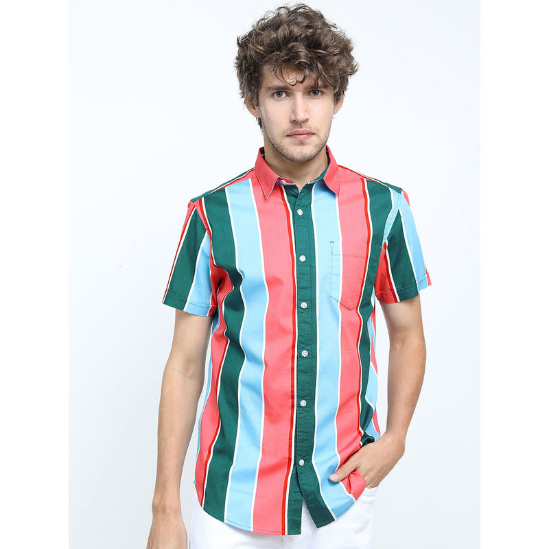 HIGHLANDER Multi-Colour Men's Slim Fit Striped Shirt (L)