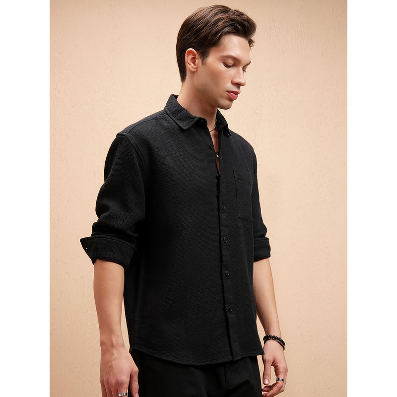 HIGHLANDER Black Relaxed Fit Spread Collar Shirt (L)