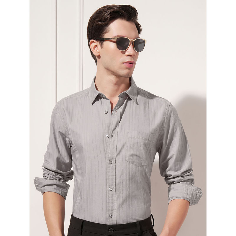 HIGHLANDER Grey Striped Slim Fit Shirt (L)