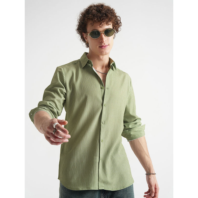 HIGHLANDER Green Striped Relaxed Fit Shirt (M)
