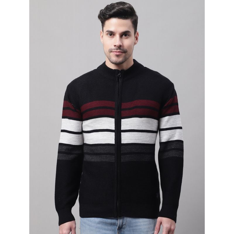 Cantabil Striped Black Sweater For Men (L)