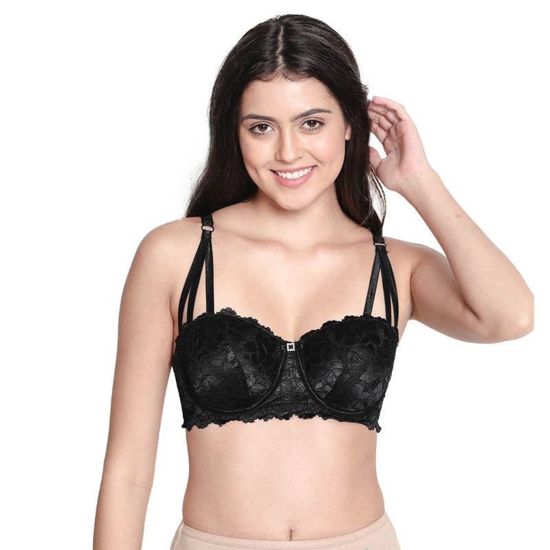 Shyaway Susie Demi Coverage Underwired Strappy Front Balconette Lightly Padded Bra -Black (32C)