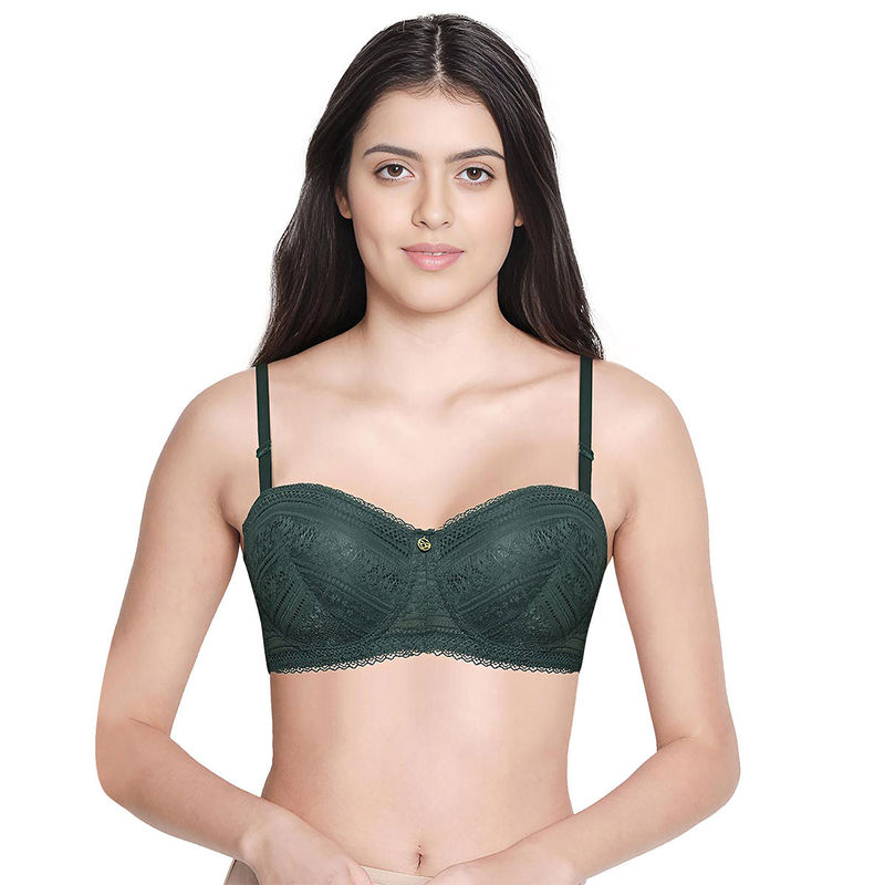 Shyaway Susie By Shyaway Dark Green Padded Wired Balconette Designer Bra (38C)