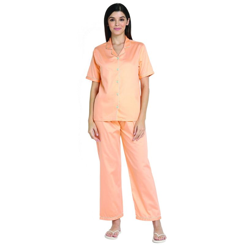 Shopbloom Cotton- Satin Orange Short Sleeve Women's Night Suit | Lounge Wear - Orange (XS)