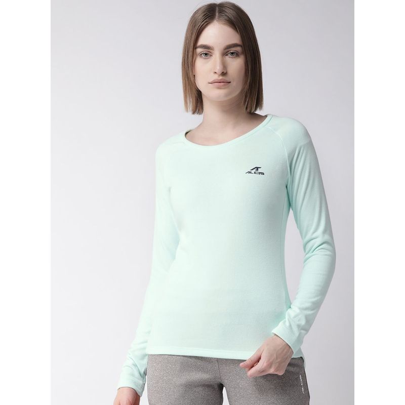 Alcis Women Sea Green Solid Round Neck Sporty T-Shirt (L)