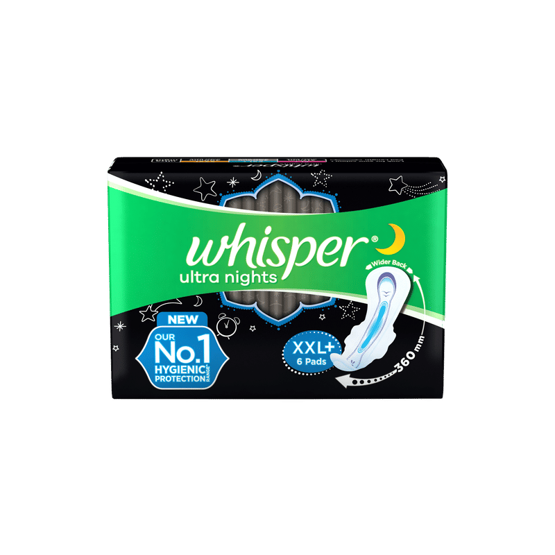 Whisper Ultra Nights Sanitary Pads with Wings XXL+ (6 Pc Pack) Buy